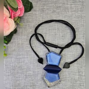 ZSISKA Adjustable Necklace 3 Blue Resin Asimetrical Beads Made In Thailand